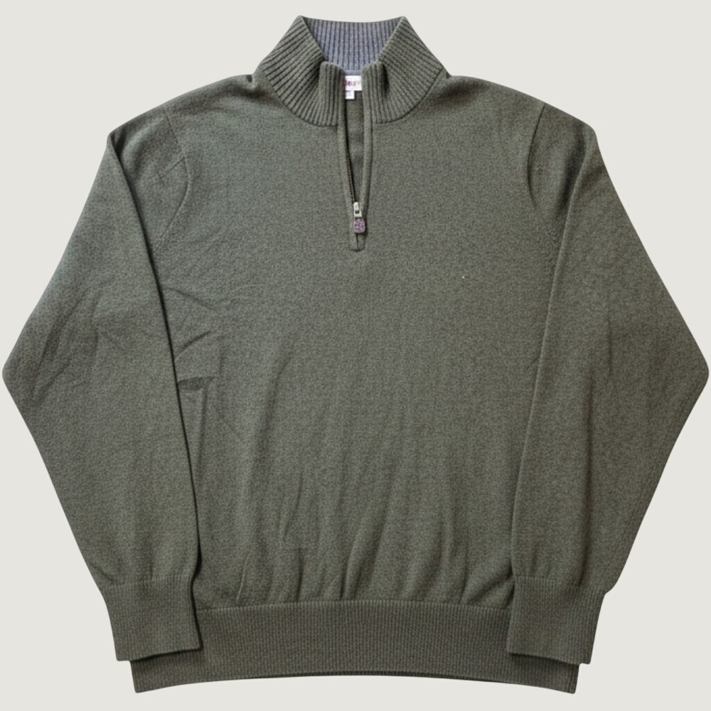 Eddie Bauer Quarter Zip Sweater 2XL Cotton Cashmere Blend Pullover Olive Green